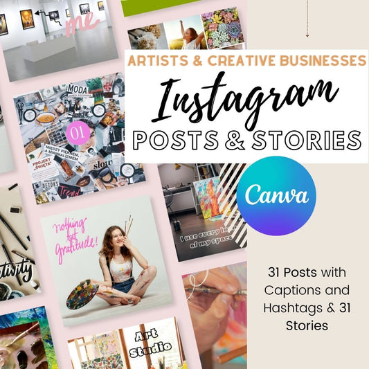 Instagram Post with Captions and Story Bundle for Artists (Mixed Media, Fine Art, Creative Business)