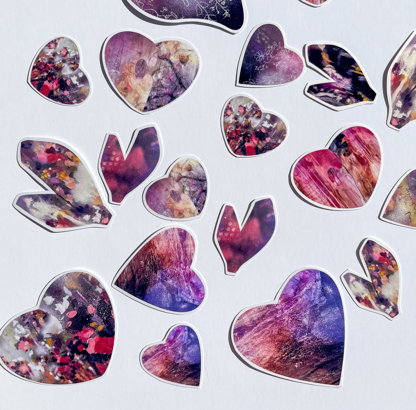 Abstract Heart Shaped Sticker Pack | Valentine's Sticker Heart | Abstract Art Heart Stickers Collage Fodder - Set of 21 (Grab Bag)