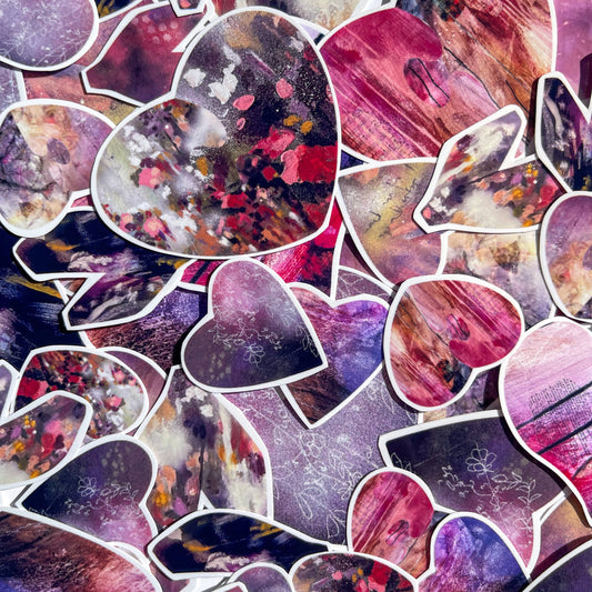 Abstract Heart Shaped Sticker Pack | Valentine's Sticker Heart | Abstract Art Heart Stickers Collage Fodder - Set of 21 (Grab Bag)